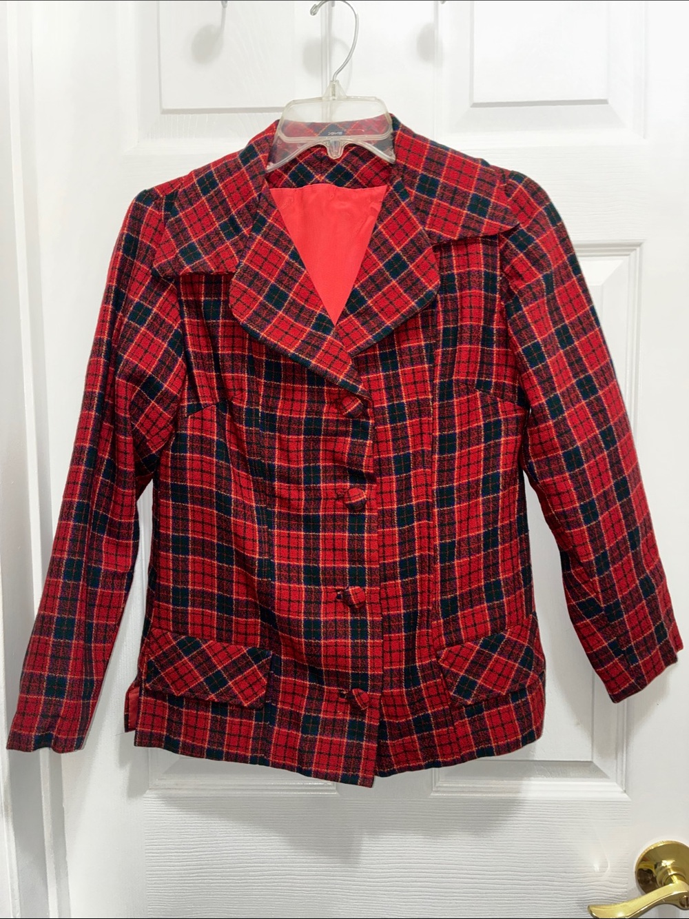Vintage Christmas Holiday Red Plaid Tartan Jacket Blazer Classic Tailored Sz 6